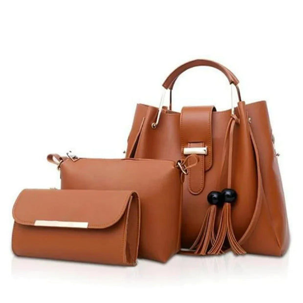 ALEXA 3 PCS BROWN HANDBAG & SHOULDER BAG