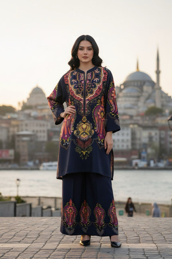 2 Piece - Printed Silk Co-ord Set - BD - 11